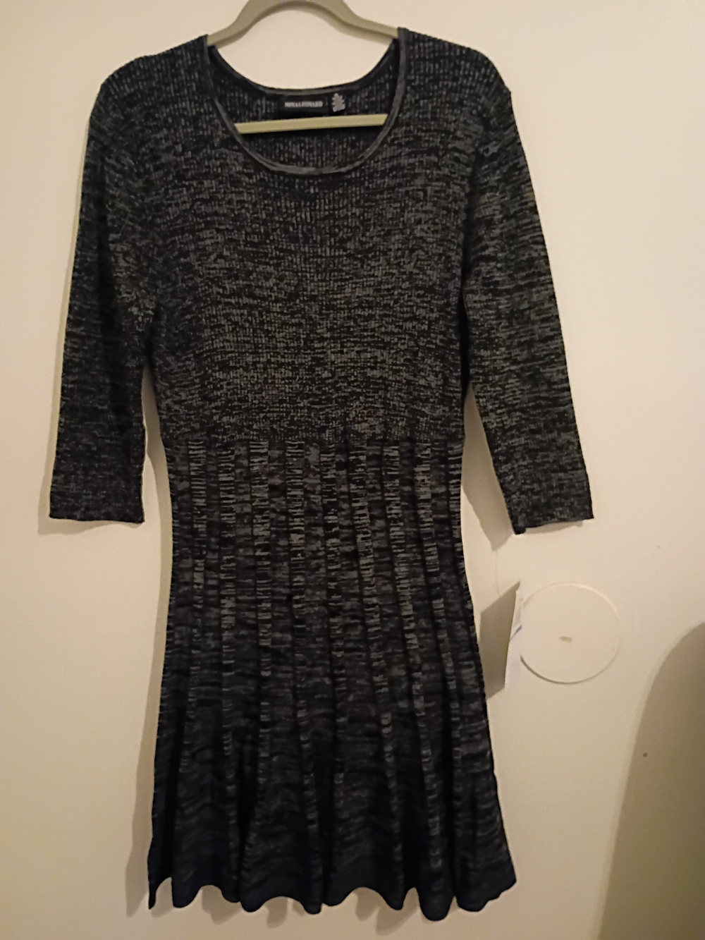 Nina Leonard Black Marled Fit-and-Flare Mini Dress‎ Sz XL NWT